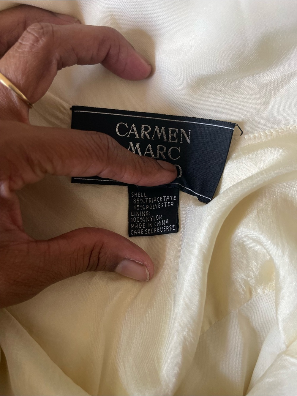 Vintage Carmen Marc Valvo Ivory Satin Cowl Back Bridal Evening Maxi Gown Size 8 - Picture 7 of 9